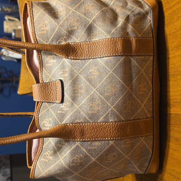Dooney & Bourke Vintage Reverse Lock Tan and Brown Monogram Tote - Picture 4 of 16